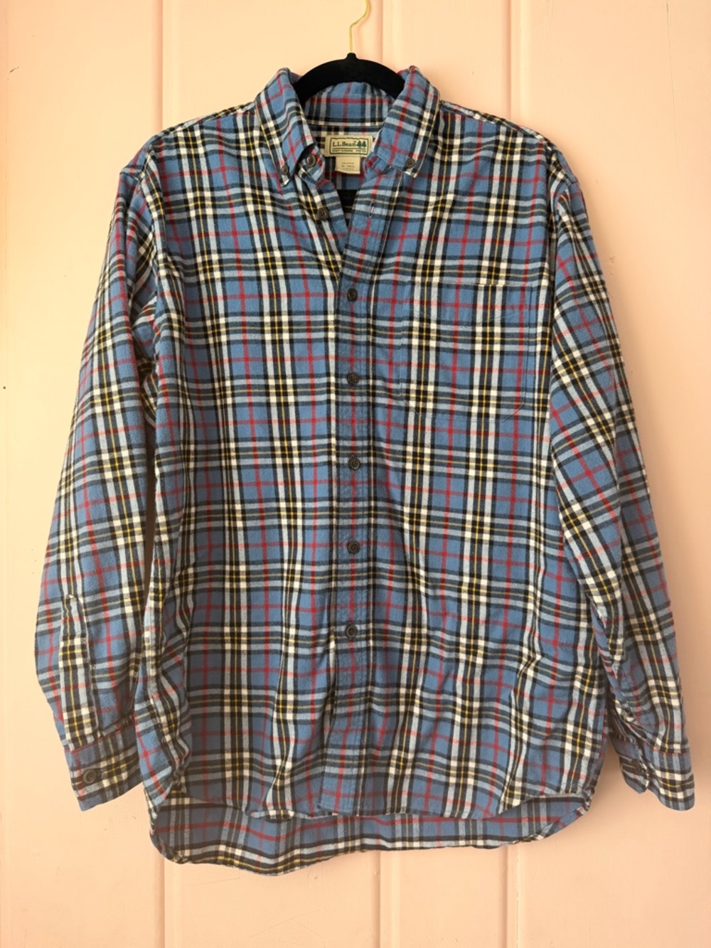 L.L. Bean Men's Blue Plaid Flannel Button-Down Shirt SzMedium